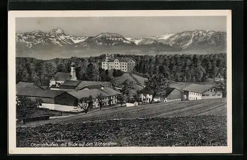 AK Oberoelkofen, Ortsansicht mit Blick auf den Wendelstein