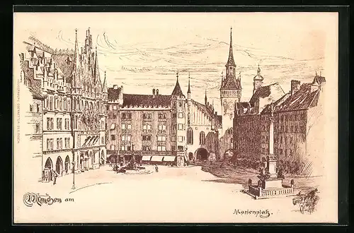 Künstler-AK München, Marienplatz