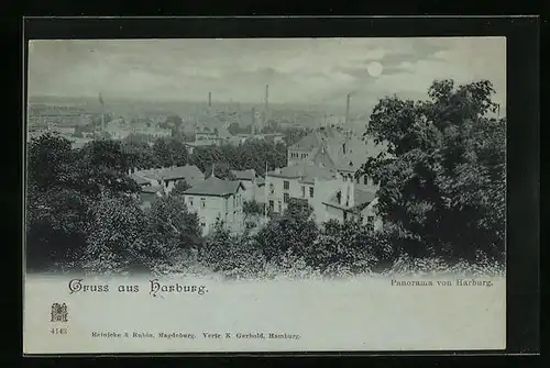 Mondschein-AK Harburg, Panorama des Ortes