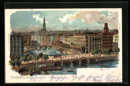 Lithographie Hamburg, Alster-Arkaden