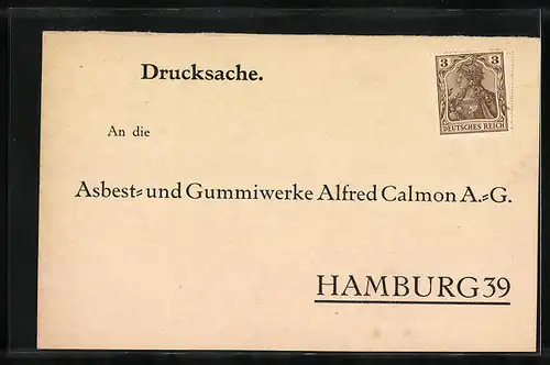 AK Hamburg-Barmbek, Korrespondenzkarte der Asbest- und Gummiwerke Alfred Calmon AG