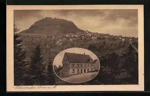 AK Hohenstaufen, Totalansicht mit Berg, Gasthaus und Metzgerei zum Ochsen