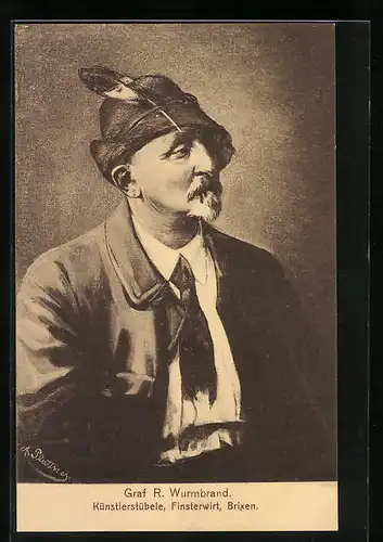 Künstler-AK Brixen, Künstlerstübele, Finsterwirt, Graf R. Wurmbrand