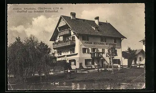 AK Oberbozen, Gasthof und Pension Rittnerhof mit Garten und Teich