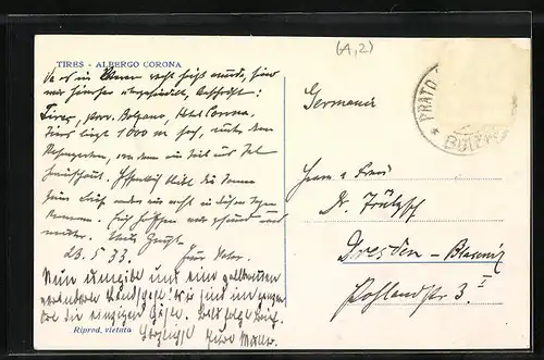 AK Tires, Albergo Corona mit Bergpanorama