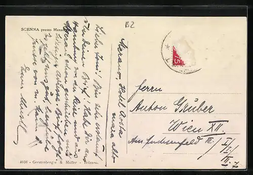 AK Schönna bei Meran, Ortsansicht aus der Vogelschau