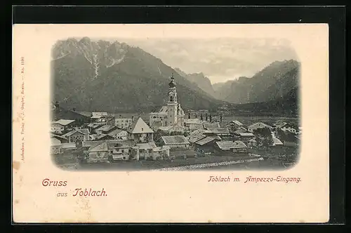 AK Toblach, Ortsansicht mit Ampezzo-Eingang