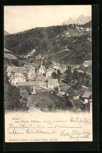 AK Villnöss, Ortsansicht aus der Vogelschau