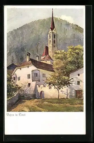 Künstler-AK Vahrn, Kirche vor dem Berg, Deutscher Schulverein