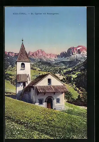 AK St. Cyprian, Kapelle mit Rosengarten