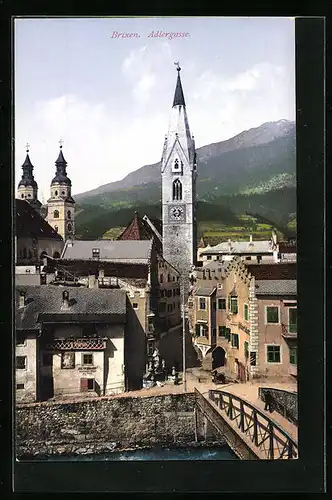 AK Brixen, Strasse Adlergasse mit Gasthof Goldener Adler und Kirche
