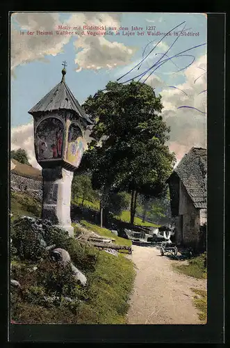 AK Lajen bei Waidbruck, Ortspartie mit Bildstöckl in der Heimat von Walther v. d. Vogelweide