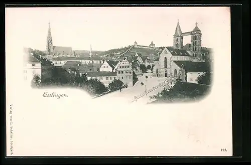 AK Esslingen, Strassenpartie mit Kirche