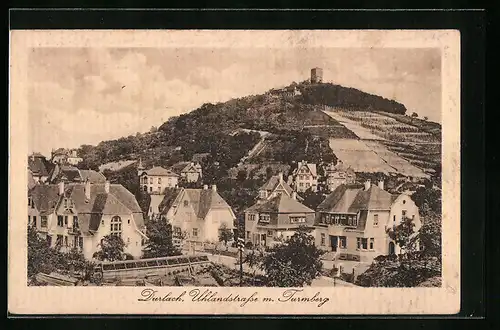 AK Durlach b. Karlsruhe, Uhlandstrasse, Turmberg