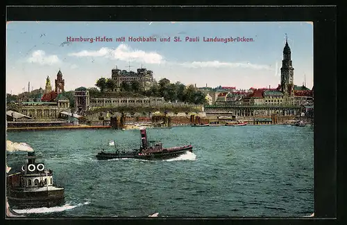 AK Hamburg-St.Pauli, Hochbahn, St. Pauli Landungsbrücken, Schiffe