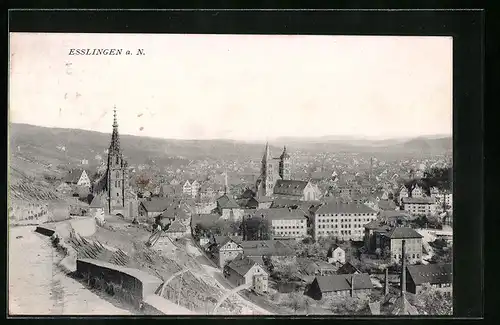 AK Esslingen a. N., Teilansicht mit Kirche