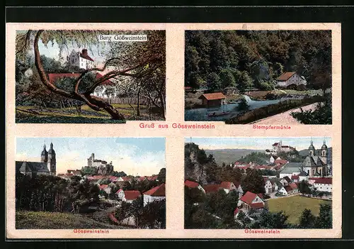 AK Gössweinstein, Burg Gössweinstein, Stempfermühle, Ortspartie mit Kirche