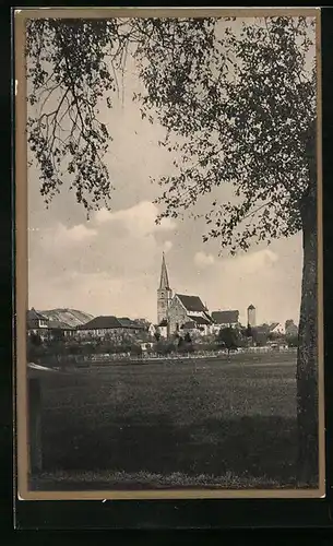 AK Hammelburg, Ortspartie mit Kirche und Baum