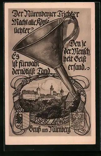 Künstler-AK Nürnberg, Nürnberger Trichter, Ortspartie