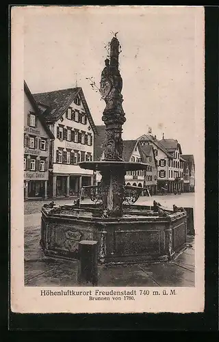 AK Freudenstadt, Strassenpartie mit Gasthof zur Linde, Zahnatelier und Brunnen