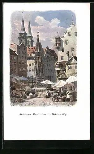 Künstler-AK Nürnberg, Schöner Brunnen