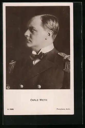 AK Schauspieler Carlo Wieth in Militäruniform im Profil