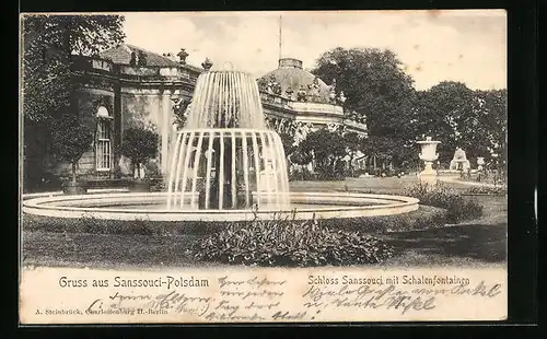 AK Potsdam, Schloss Sanssouci mit Schalenfontainen
