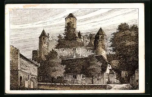 Künstler-AK Hornberg bei Neckarzimmern, Burg mit dem Burghof