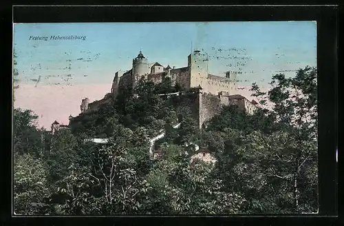 AK Salzburg, Die Festung Hohensalzburg im Abendrot