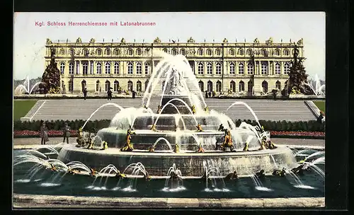 AK Herrenchiemsee, Das Kgl. Schloss mit Latonabrunnen