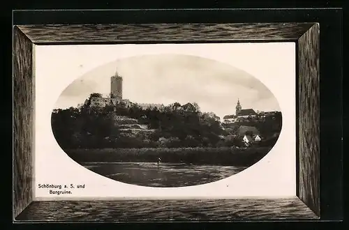 Präge-AK Naumburg a. S., Die Ruine der Schönburg vom Wasser aus