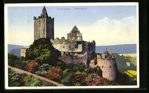 AK Saaleck /Thüringen, Die Ruine der Rudelsburg im Herbst