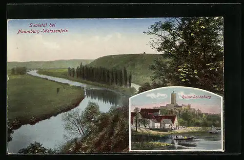 AK Naumburg a. S., Schlossruine Schönburg vom Wasser aus
