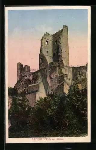 AK Drachenfels am Rhein im Abendlicht