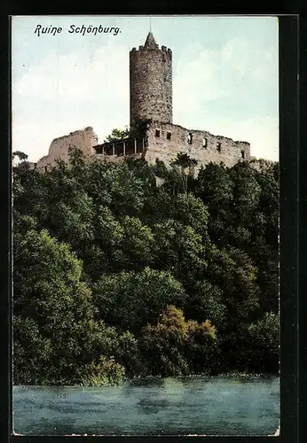AK Ruine Schönburg vom Wasser betrachtet