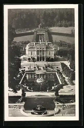 AK Schloss Linderhof aus der Vogelschau