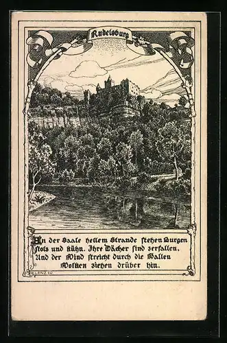 Künstler-AK Rudelsburg über der Saale