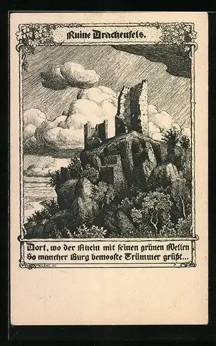 Künstler-AK Die Ruine Drachenfels