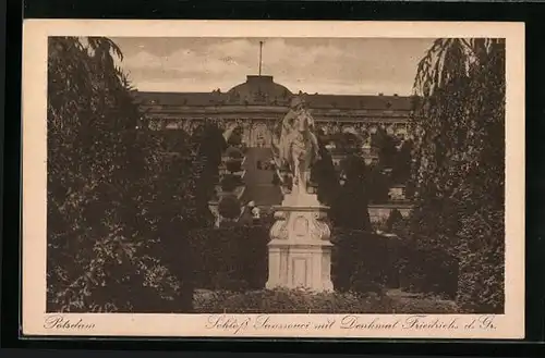 AK Potsdam, Schloss Sanssouci mit Denkmal Friedrichs d. Gr.