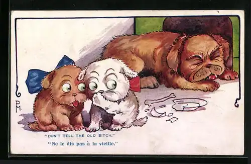 Künstler-AK Junge Hunde haben ein Geheimnis