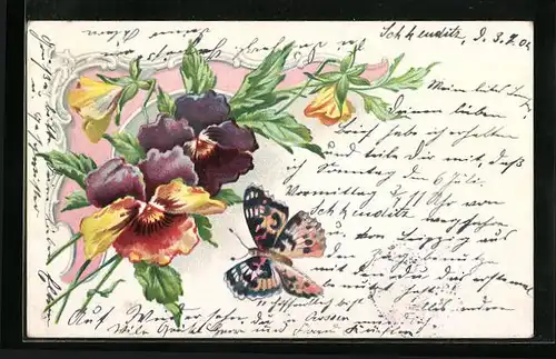 Künstler-AK Feldblumen mit Schmetterling