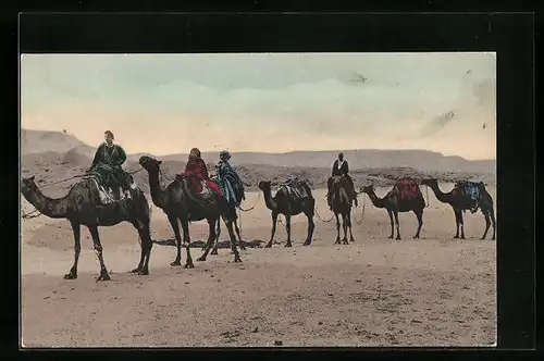 AK Kamel-Karawane in der Wüste Ägyptens