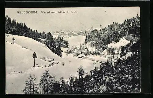 AK Freudenstadt, Ortsansicht im Winter