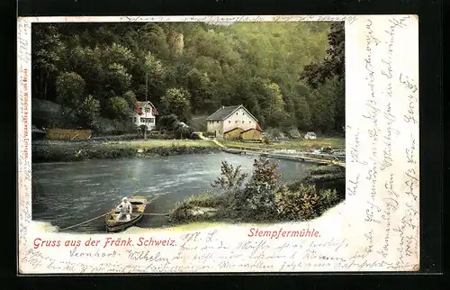 AK Stempfermühle, Flusspartie mit kleinem Holzboot