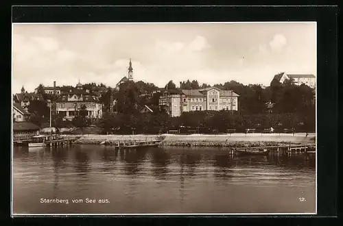 AK Starnberg, Promenade vom See gesehen