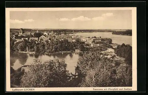 AK Lychen, Panorama mit Oberpfuhl und Stadtsee