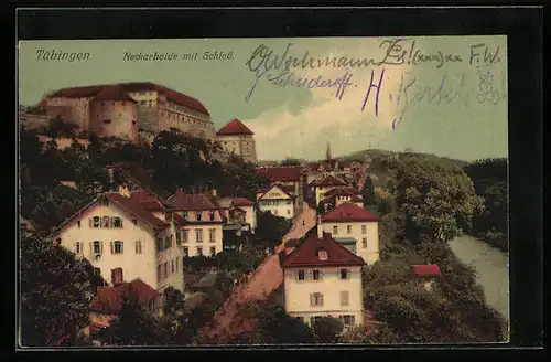 AK Tübingen, Neckarhalde mit Schloss