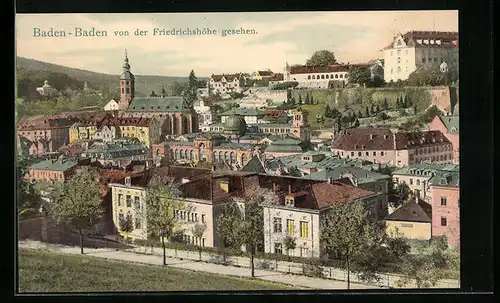 AK Baden-Baden, Ortsansicht von der Friedrichshöhe