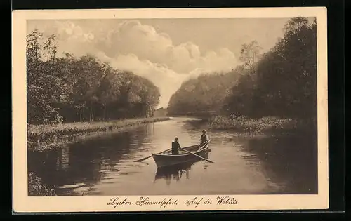 AK Lychen-Himmelpfort, Flusspartie mit Kanu