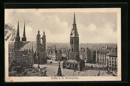 AK Halle a. d. Saale, Marktplatz mit Kirche